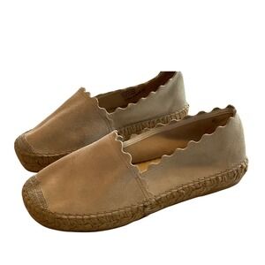 Macarena Espadrille Flats Beige Suede Scalloped Edge Women Size 40 Made in Spain